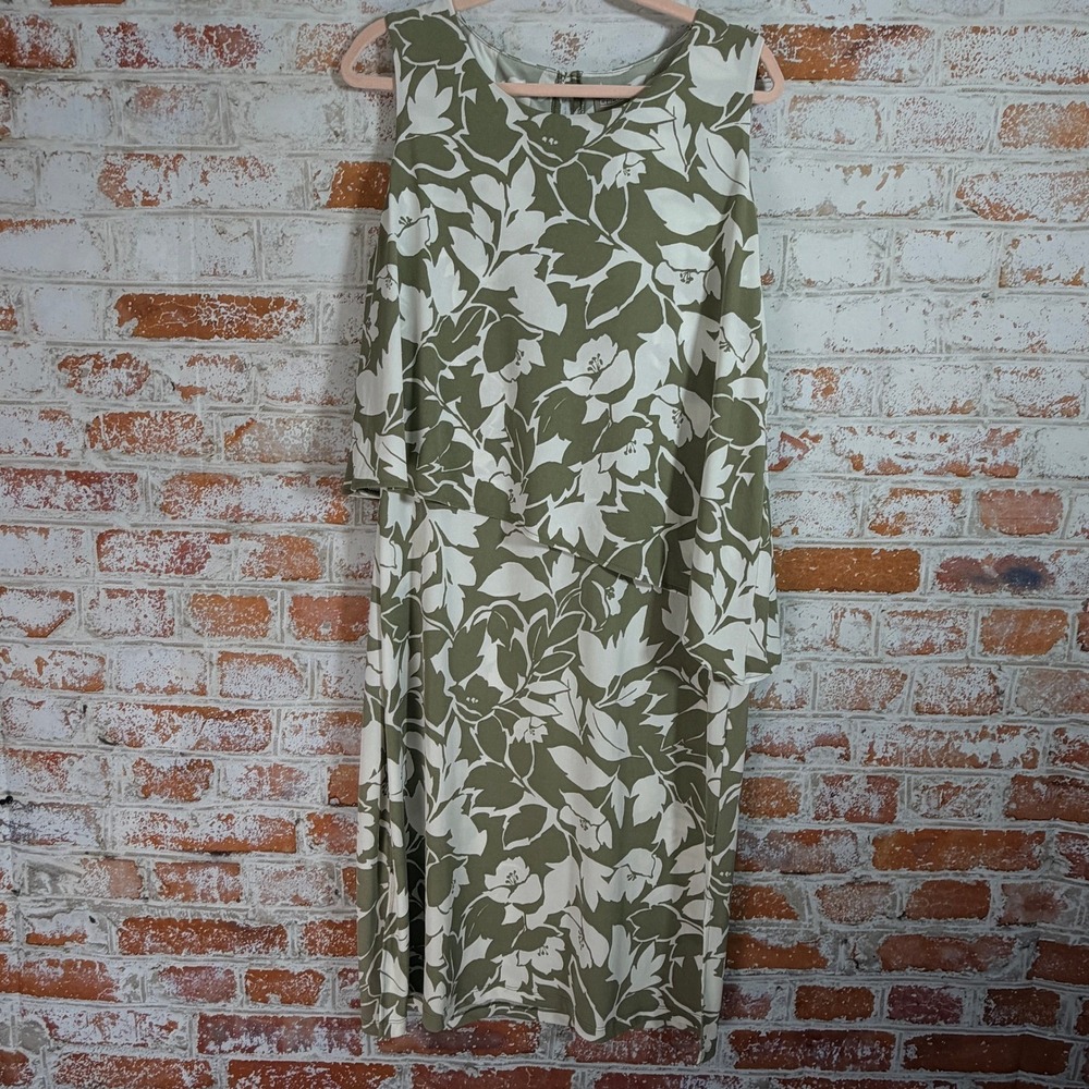 Chico's Popover Dress Womens 2 Green Floral Sleeveless Tiered Knee Length Shift